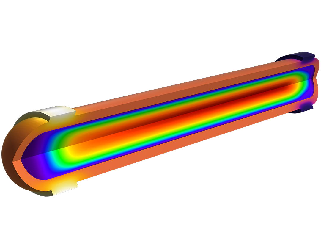 带有第三个纵向切口的热管模型，可以显示彩虹色内部结构。