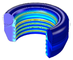 Model of a high-pressure seal made out of three hyperelastic materials by Polibrixia.