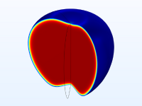 The internal temperature distribution of an apple, shown in the Rainbow color table.