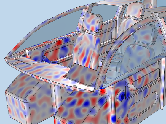 汽车车厢模型的特写视图，其中显示压力分布。