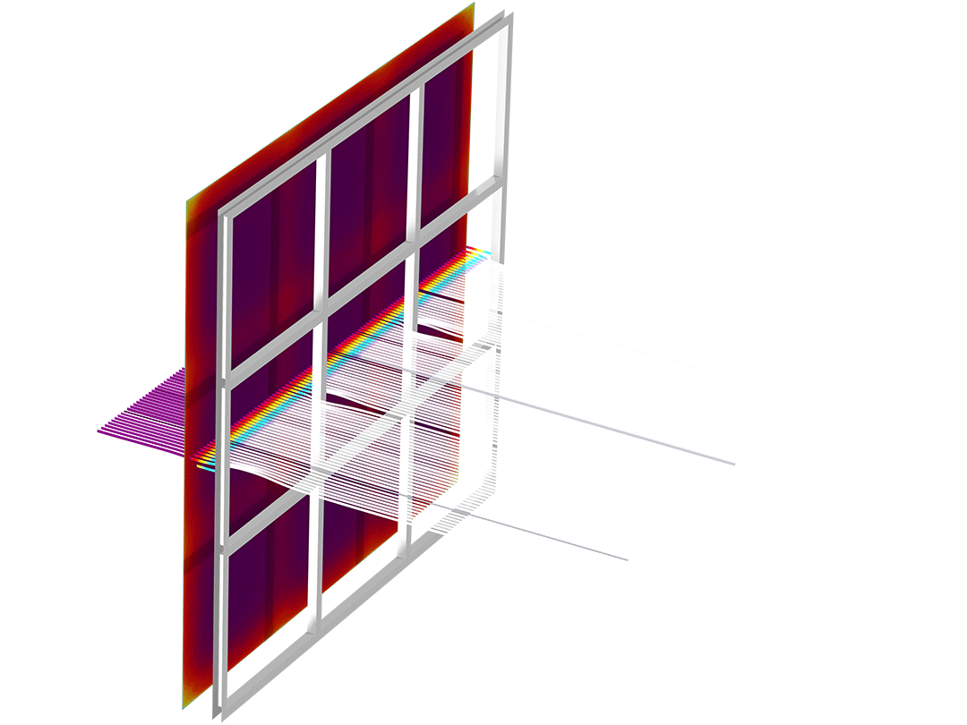 自由多孔介质模型，显示了通过空气过滤器的湍流，其中以 Prism 颜色表显示多孔过滤器上游侧的速度以及通过压力着色的流线。