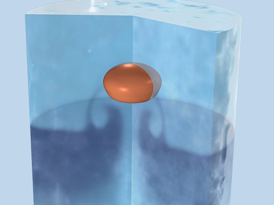 在水容器中上升的油泡模型的局部放大图。