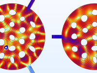 两个圆形域模型的特写视图，其中显示声压级。