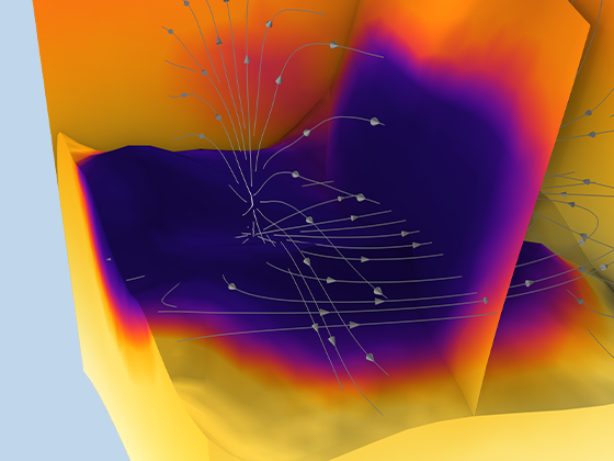用 HeatCamera 颜色表显示的地热回灌模型的局部放大图。