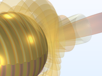 PEC 球体模型的特写视图，其中显示雷达散射截面和背景场。