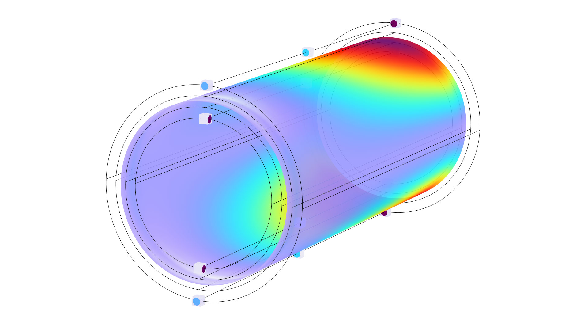 纤维复合材料模型，其中以 Prism 颜色表显示应力。