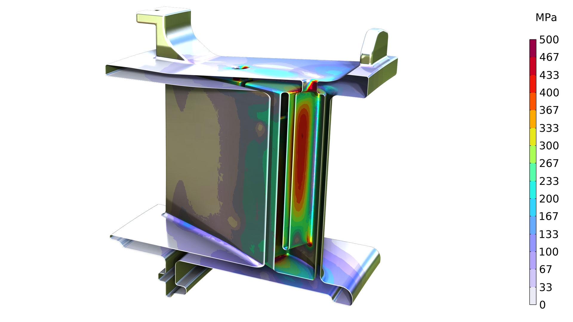 以 Prism 颜色表显示的涡轮定子模型。