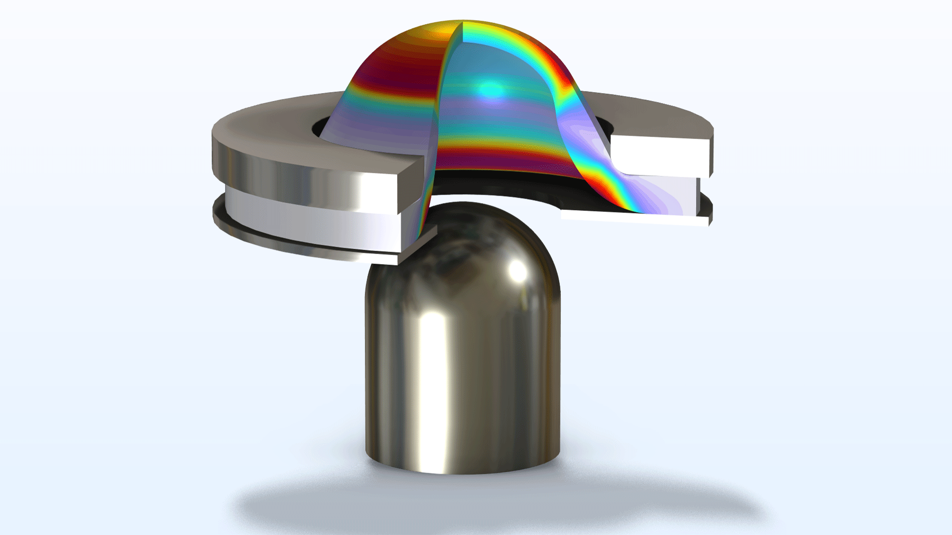 聚合物样品模型，其中以 Prism 颜色表显示颈缩情况。