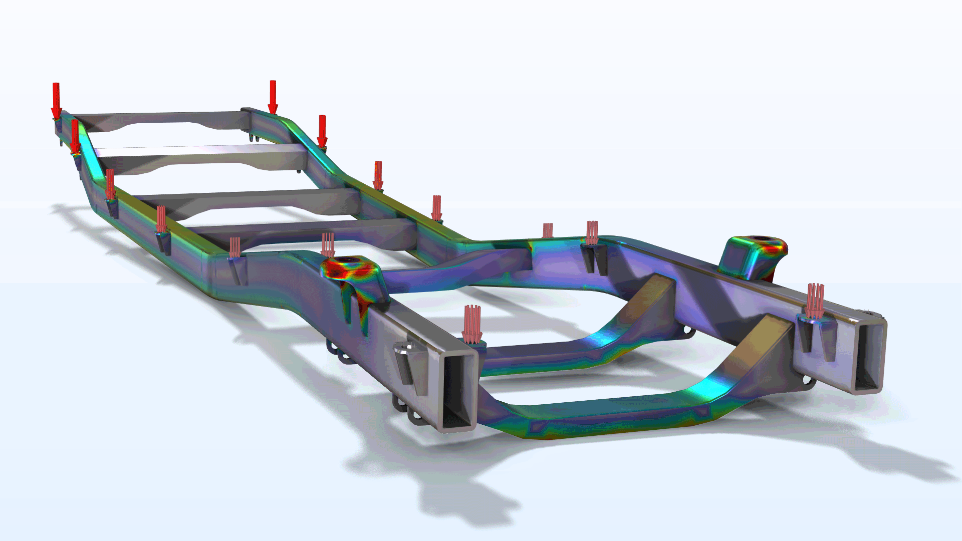 梯架模型，其中以 Prism 颜色表显示应力。