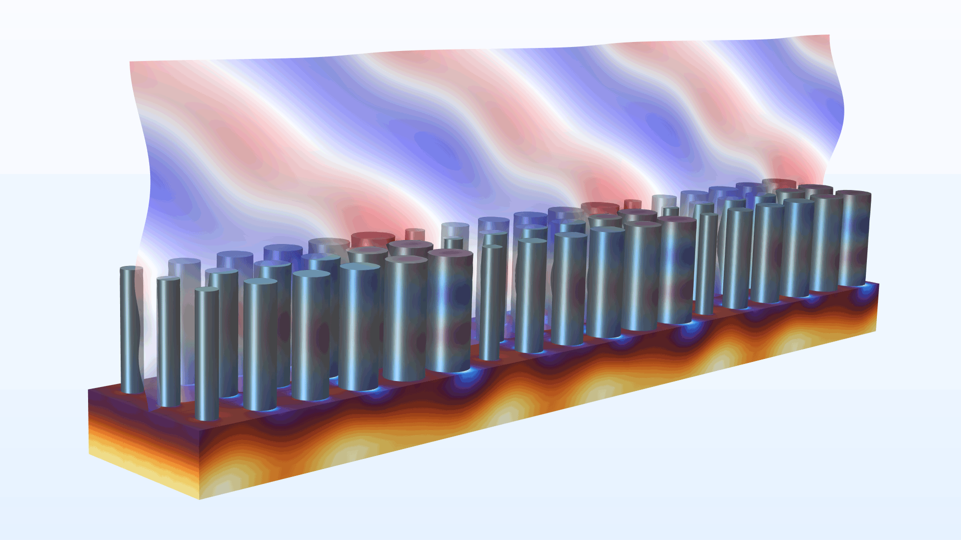 超表面光束偏转器模型，其中以 Wave 颜色表显示光束偏转。