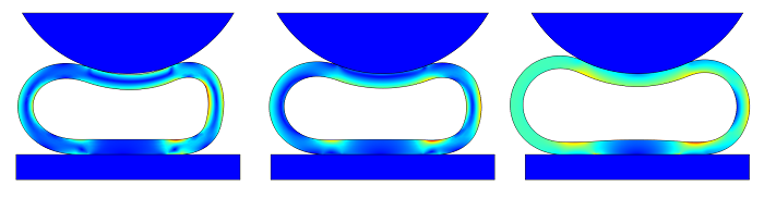 Solution comparison: No internal pressure, compressible air, and an incompressible fluid