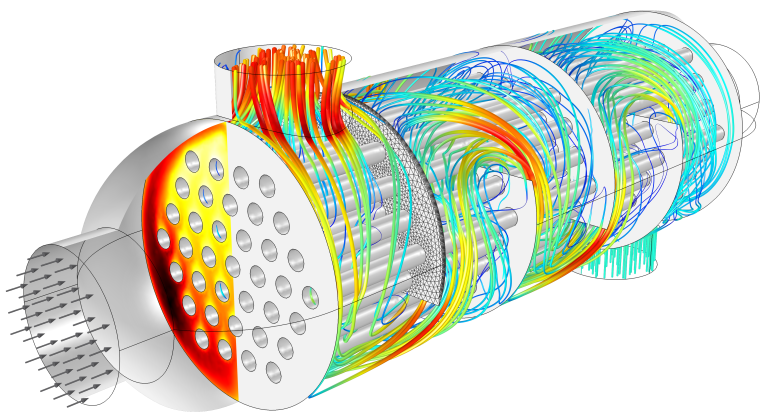 壳管式换热器中的流动和温度场绘图