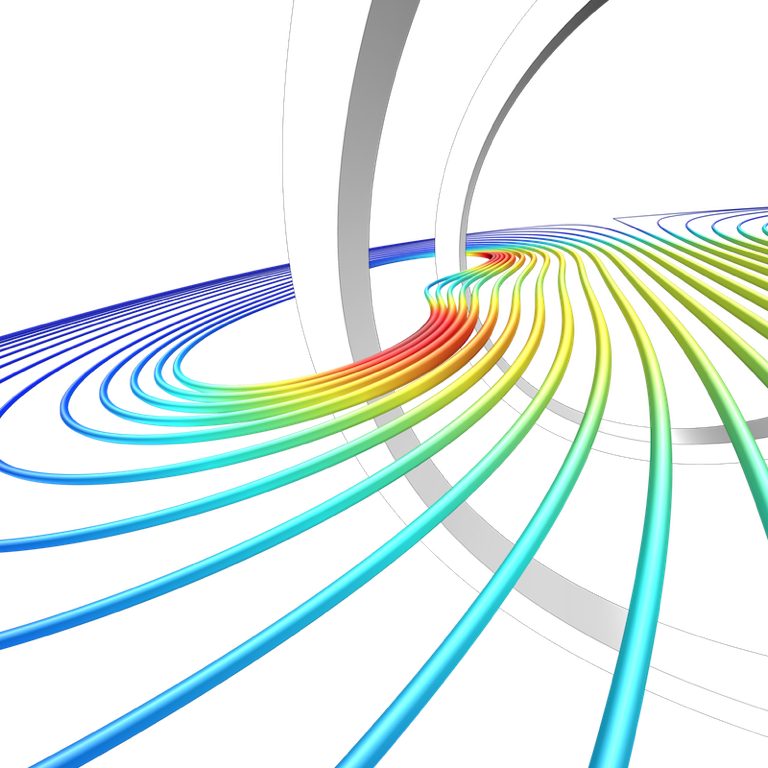 在 COMSOL Multiphysics 中模拟的亥姆霍兹线圈结果的视图。