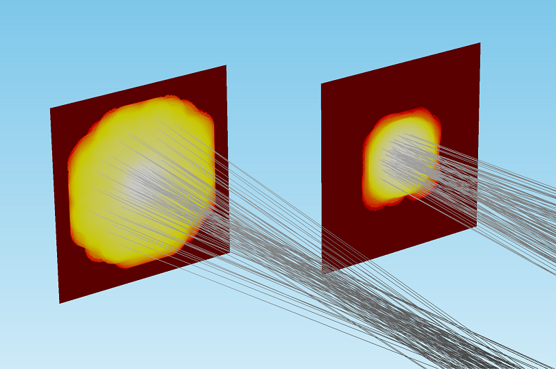 图像比较了不同光束沉积的射线功率。