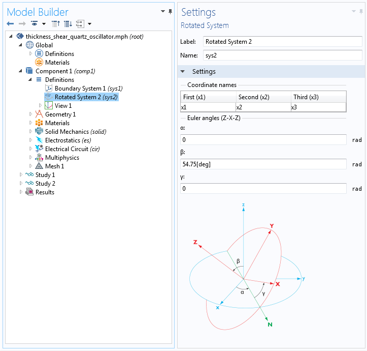 A screenshot highlighting the use of Euler angles.