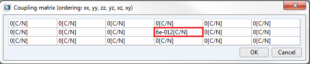 A screenshot of the settings window for a third example of a d coefficient matrix.