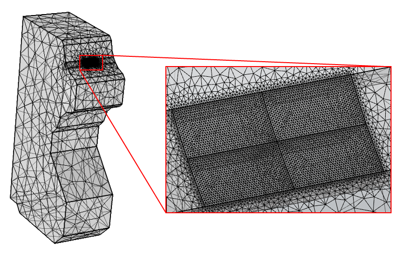 显示接触表面和接触疲劳模型的其余部分之间的网格尺寸差异的图像。