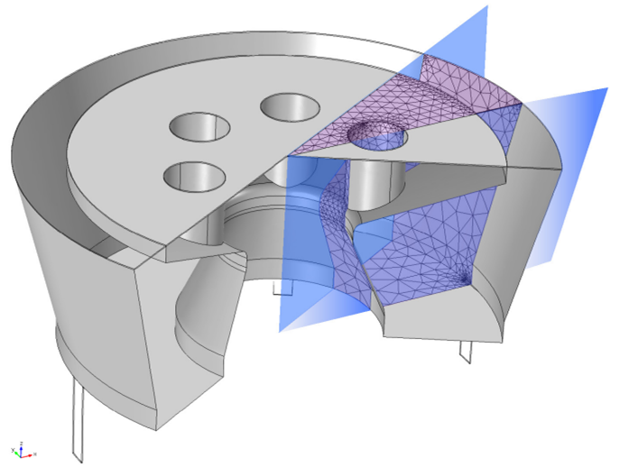 Image showing a COMSOL Multiphysics geometry of a Type 4134 microphone.