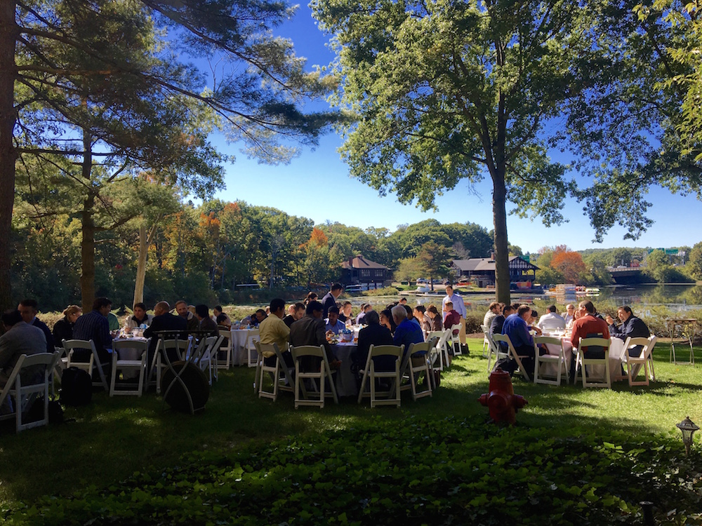 Daily view of lunch on the riverside lawn
