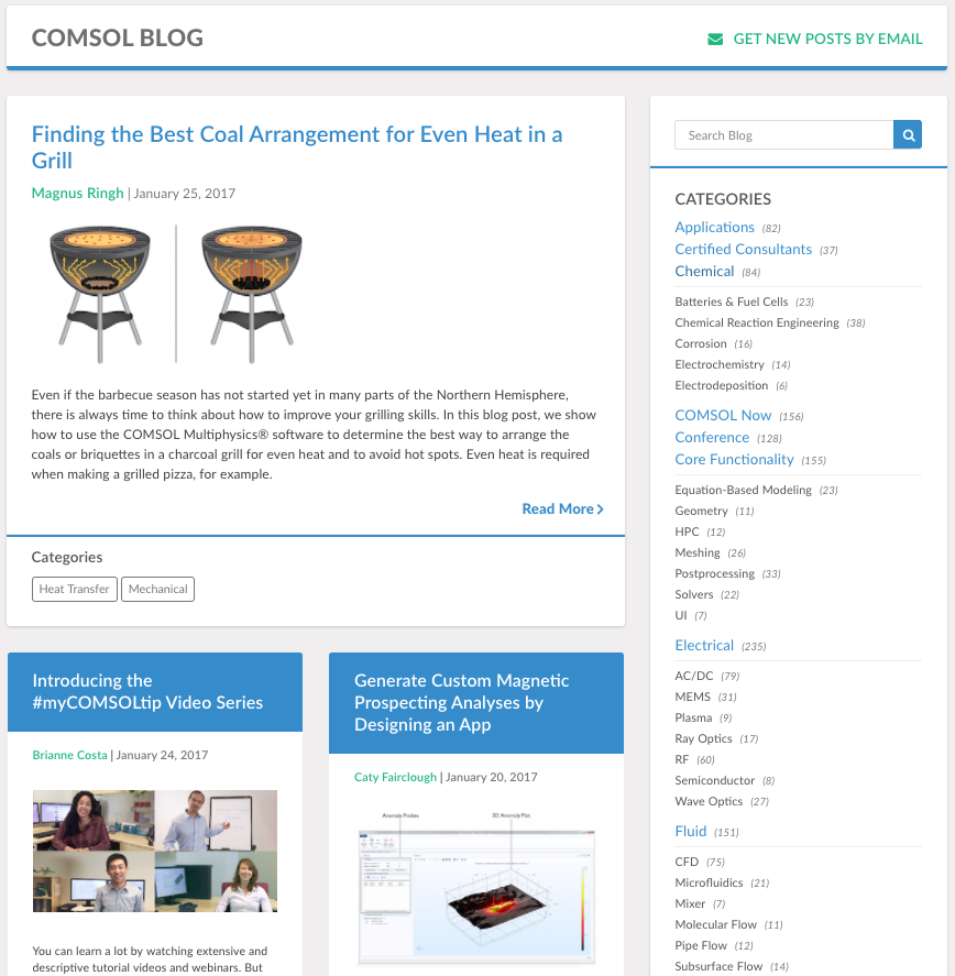 COMSOL 博客资料的屏幕截图。