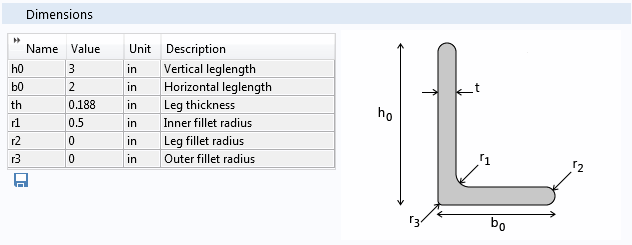 梁截面计算器应用程序中梁几何参数的屏幕截图，用于分析梁截面