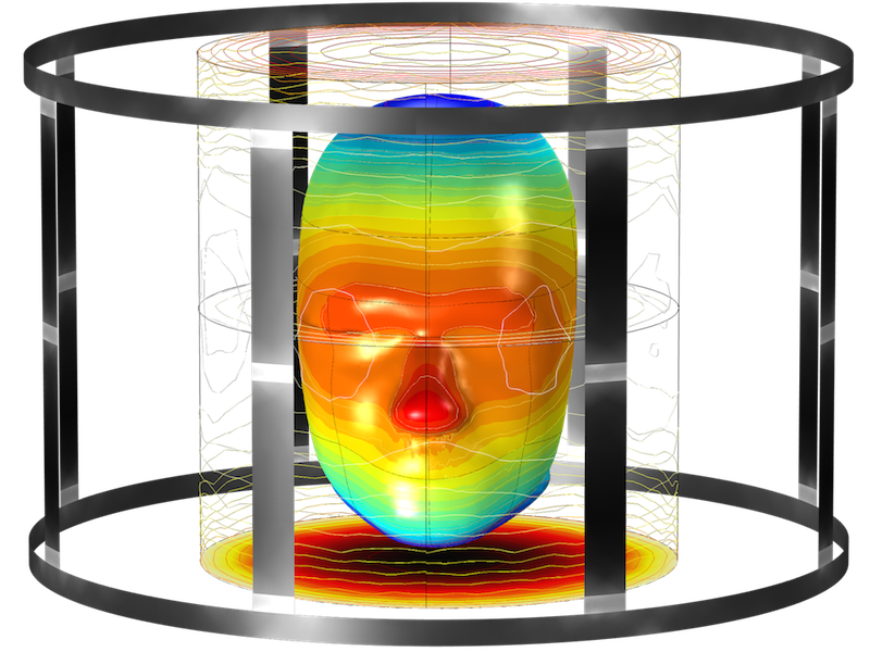 核磁共振鸟笼线圈周围的磁通量密度的模拟结果图