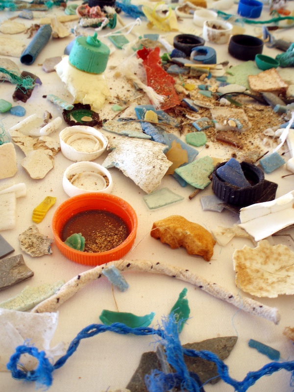 在太平洋大回转垃圾大太平洋垃圾场中发现的微塑料照片