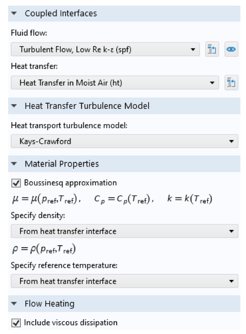 定义流动和热界面之间耦合的非等温流动节点的屏幕截图。