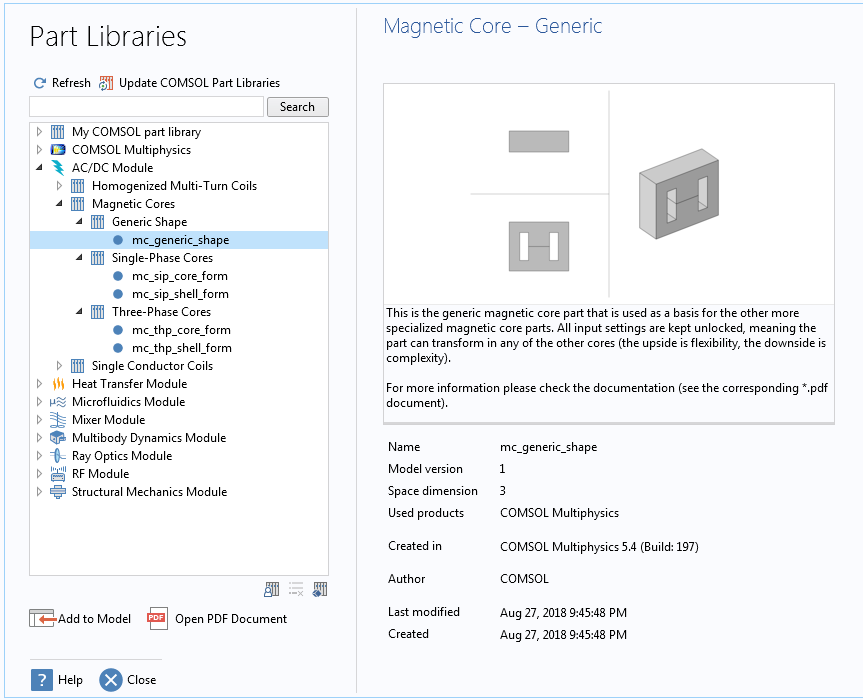 A screenshot of the Part Libraries window with a complex geometry part open.