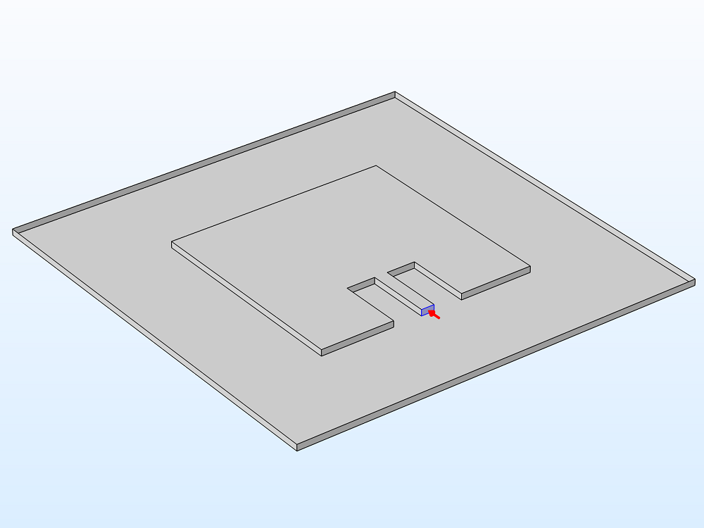 集总端口的边界选择高亮显示的微带贴片天线的几何草图。