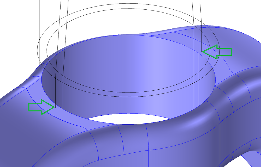 显示导入 CAD 后树管和叉冠几何结构之间重叠的图像。