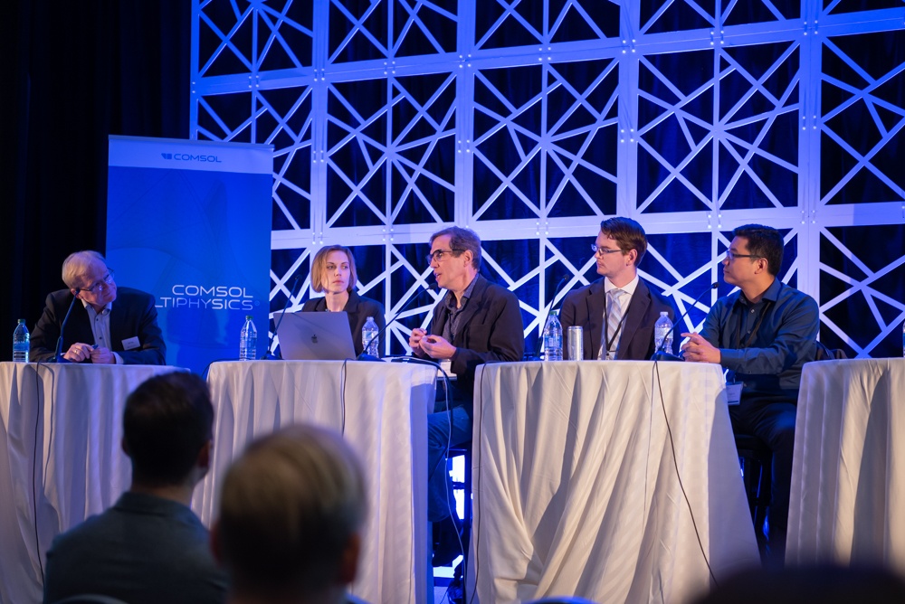 Panelists discuss their photonics modeling work during the "Frontiers of Modeling in Photonics Research" panel.