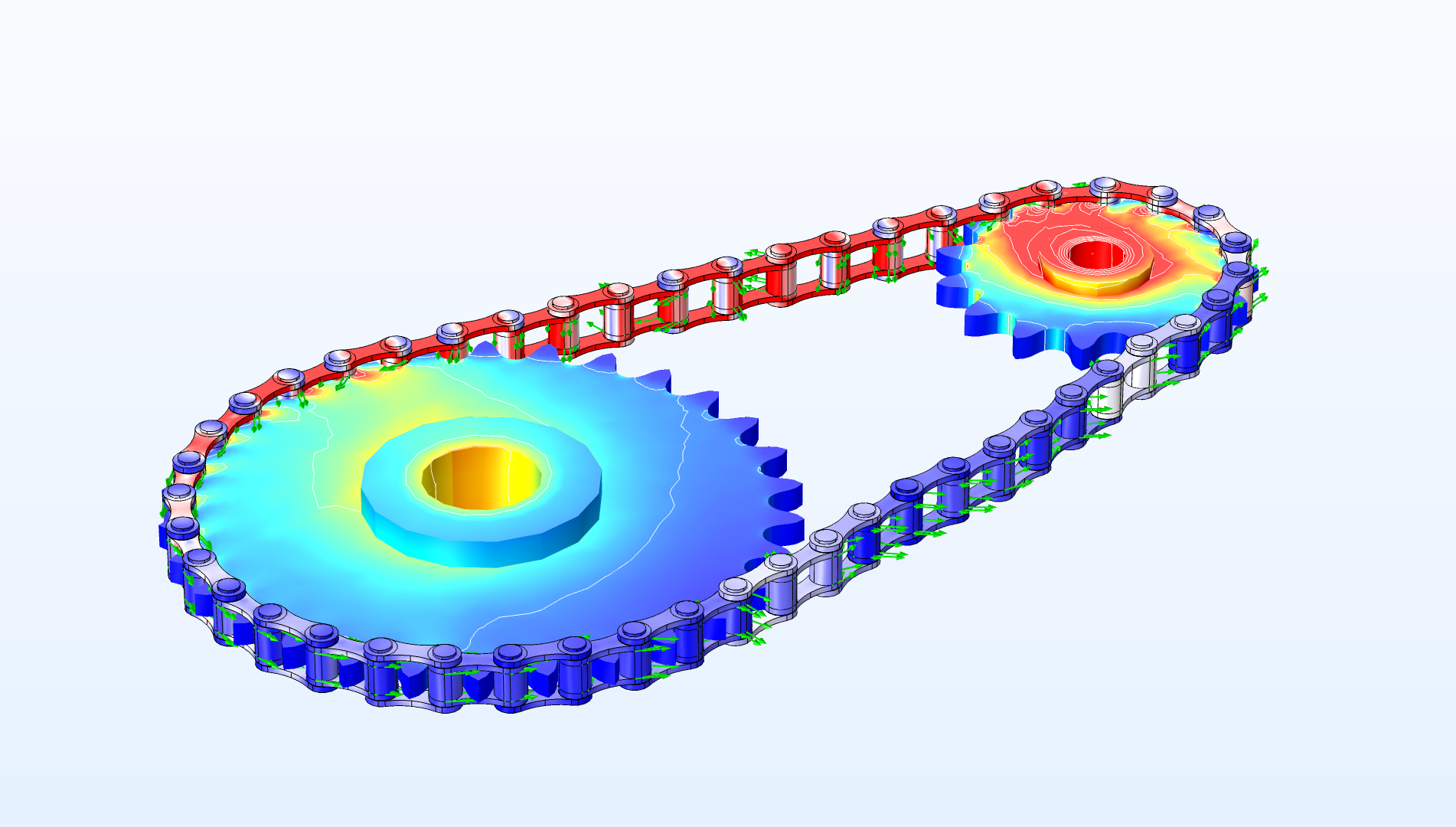 You can now perform multibody analyses of roller chain sprocket models.