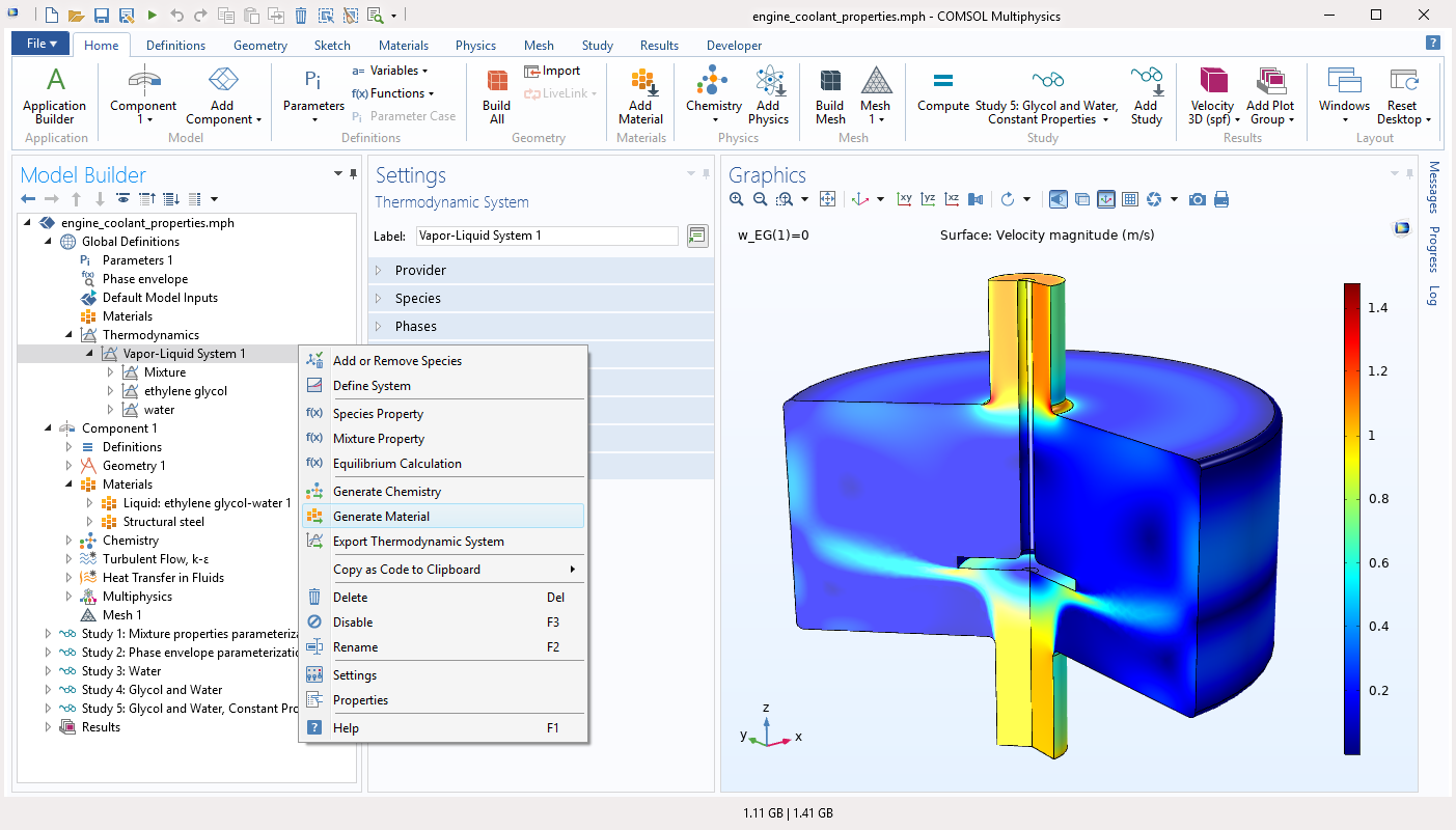 Generate a material from a thermodynamic system for chemical modeling.