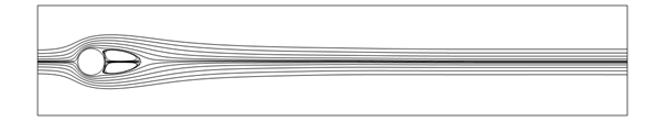 当雷诺数为 30 且线条更弯曲时，圆柱周围流线的 2D 图像