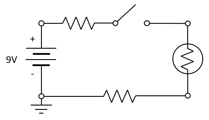A simple circuit diagram for a flashlight.