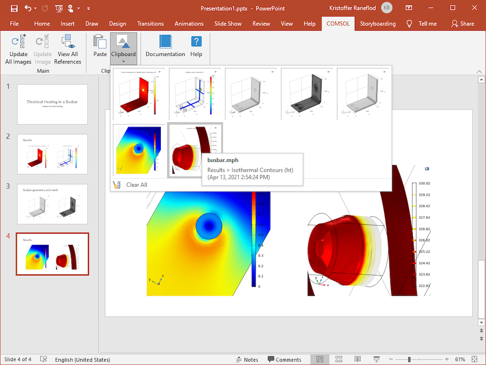 PowerPoint 应用程序的屏幕截图打开，功能区上的剪贴板选项展开以显示 7 个不同的模型图像。