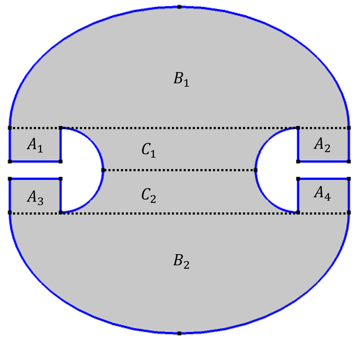 A figure depicting the Penrose unilluminable room divide into different regions.