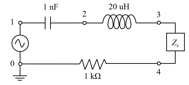 连接到系统模型的电压源、电容器、电感器和电阻器的电路图示意图。