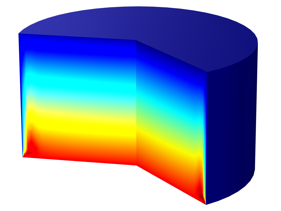 A cylindrical coupler model with a third cut out to reveal a rainbow-colored interior.