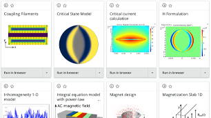 A zoomed in view of a COMSOL Server app library filled with various superconductivity simulation apps.