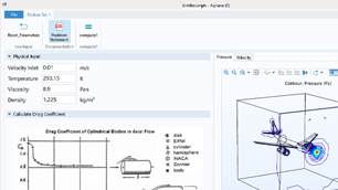 A cropped view of a simulation app for studying the drag coefficient around an airplane.