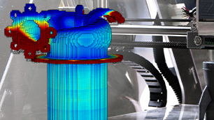 The simulation app UI for analyzing a 3D printed rocket injector component.