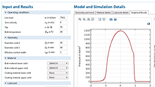 A cropped view of a simulation app for modeling thermal elastohydrodynamically lubricated gear contacts.