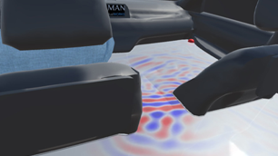 A car cabin simulation showing acoustic waves in the car.