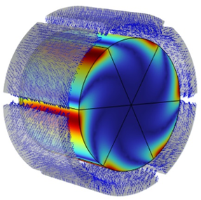 A plot of the electroplating of a Zn-Ni coating on a landing gear part, modeled in COMSOL Multiphysics.