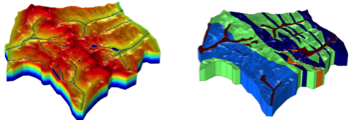 Topography and hydrogeological formations modeled in COMSOL®.