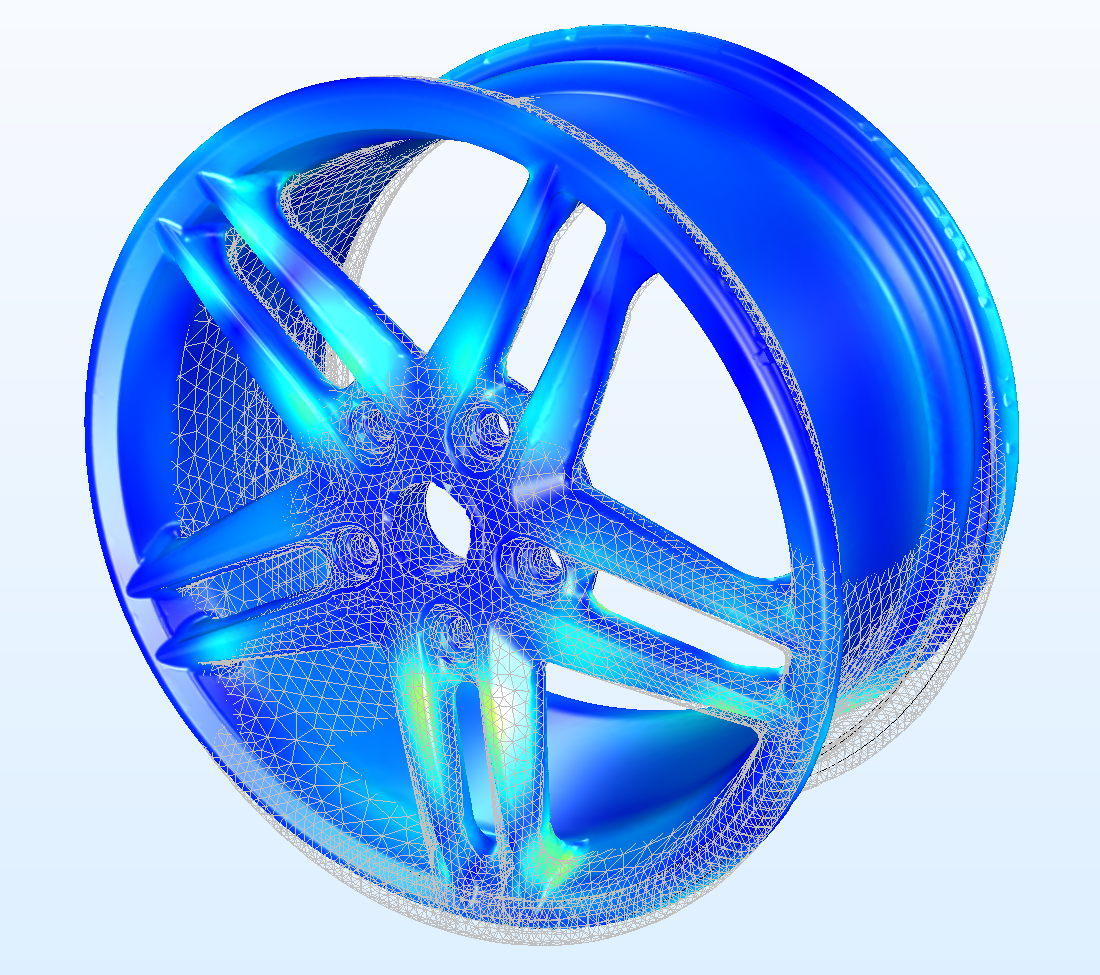 Performing a structural analysis of a wheel rim using the finite element method.