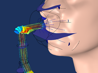 一个近距离的模拟NIV面罩设计和人体面部的几何图形。