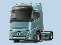 A teal Volvo electric truck for regional-haul and interregional-haul transport.